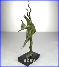 1920/30 Av Becquerel Statue Sculpture Art Deco Bronze Animalier Poisson Scalaire