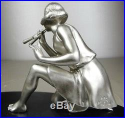 1920/30 Geo Maxim G. Omerth Rar Statue Sculpture Art Deco Femme Oiseau Trompette