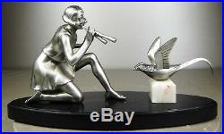 1920/30 Geo Maxim G. Omerth Rar Statue Sculpture Art Deco Femme Oiseau Trompette