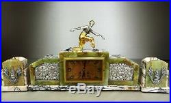 1920/30 Pendule Garniture Statue Sculpture Art Deco Danseuse Bronze Dore Orient