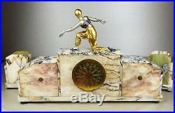 1920/30 Pendule Garniture Statue Sculpture Art Deco Danseuse Bronze Dore Orient