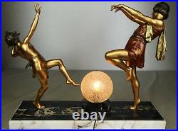 1920 E Carlier Rare Grande Lampe Statue Sculpture Art Deco Danseuse A Toge Faune
