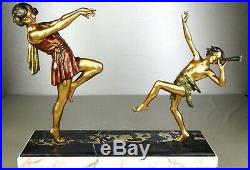 1920 E Carlier Rare Grande Suprb Statue Sculpture Art Deco Danseuse A Toge Faune