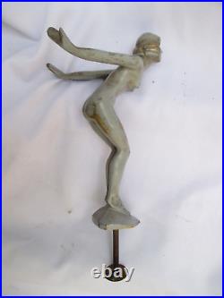 ART DÉCO Bronze MASCOTTE bouchon radiateur femme nu dans le vent LA PLONGEUSE