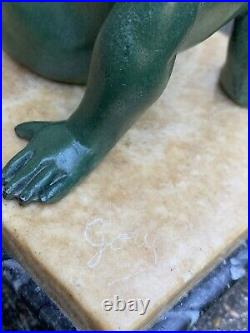 Affortunato Gory Superbe Sculpture Enfant Aux Oiseaux Statue Art Deco Statue