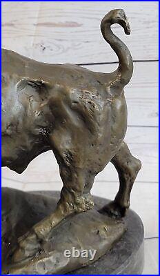 Américain Buffalo Bison Western Ouvre Bronze Marbre Statue Sculpture Art Affaire