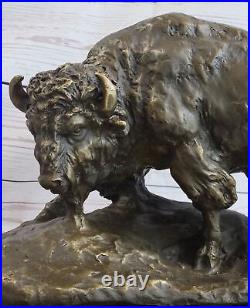 Américain Buffalo Bison Western Ouvre Bronze Marbre Statue Sculpture Art Cadeau