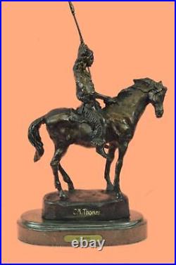Américain Indien Art Geronimo Bronze Sculpture Statue Sur Marbre Base Par Thomas