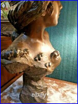 Ancien buste Art Nouveau Femme régule Statue E. Fernand Villanis C. 1900 42 cm