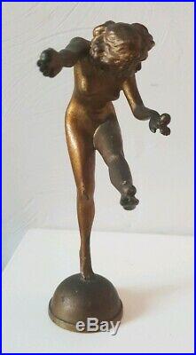Ancienne Sculpture Statue Jongleuse De Contre-Socle en bronze Art-déco