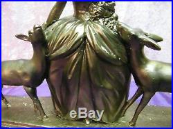 Ancienne Statue Platre Art Deco Signe Numerote Femme Avec Animaux Pas Bronze