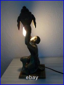 Ancienne lampe art deco 1930 P. SEGA statue femme aux fleurs sculpture lamp woman