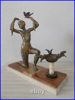 Ancienne sculpture art deco 1930 LIMOUSIN statue femme danseuse aux oiseaux
