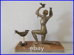 Ancienne sculpture art deco 1930 LIMOUSIN statue femme danseuse aux oiseaux
