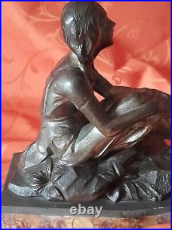 Ancienne sculpture statue signé B SOLLAZINI fillette vers 1920-1930 art déco