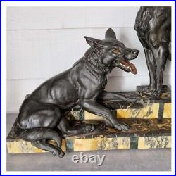 Antique grande sculpture statue 2 chiens berger allemand Louis Carvin art déco