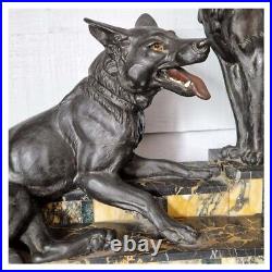 Antique grande sculpture statue 2 chiens berger allemand Louis Carvin art déco