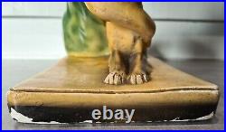 Antique sculpture statue plâtre art déco dame et chien lévrier barzoi