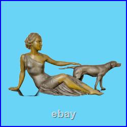Antique statue sculpture régule art déco femme au chien attribuée Ugo Cipriani