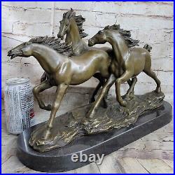 Arabe Pur-Sang Chevaux au Galop Racing Bronze Marbre Statue Sculpture Art