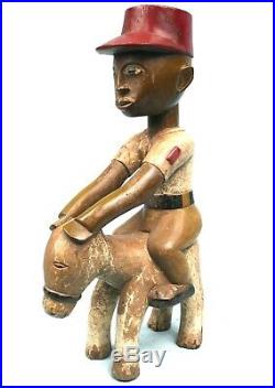 Art Africain Ethnique Tribal Superbe Statue Cavalier en Bois Baoulé 42 Cms