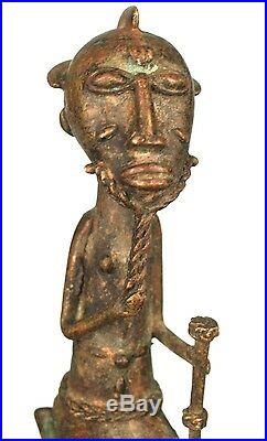 Art Africain Figurine de Dignitaire Baoulé en Bronze Détails Extra 19 Cms
