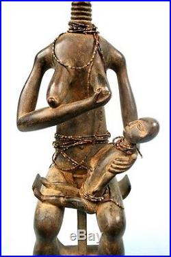 Art Africain Grande & Délicate Statue de Maternité Ashanti Ghana 59,5 Cms