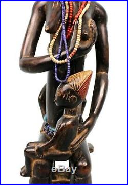 Art Africain Statue de Maternité Koulango Jumeaux Kulango Maternity 67 Cms