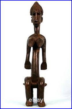 Art Africain Superbe Statue Féminine Bamana Assise Mali Classe 57 Cms