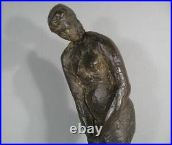 Art Contemporain Jeune Femme Nue Sculpture Statue En Métal Patiné Signée