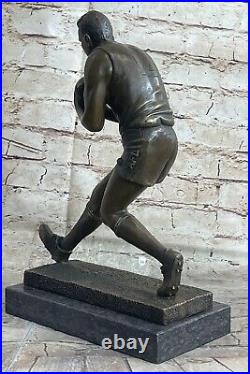 Art Déco 100% Bronze Marbre Sculpture Statue Figurine Rugby Foot Lecteur Affaire