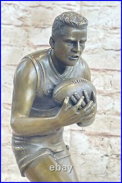 Art Déco 100% Bronze Marbre Sculpture Statue Figurine Rugby Foot Lecteur Affaire