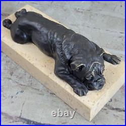 Art Déco Anglais Bouledogue Chien 100% Solide Bronze Sculpture Statue Domestique