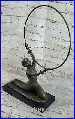 Art Déco Bronze Bague Danseuse Statue Signée Preiss Figurine Fonte Figurine