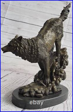 Art Déco Chien Course Loups Faune 100% Solide Bronze Statue Sculpture Figurine