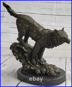 Art Déco Chien Course Loups Faune 100% Solide Bronze Statue Sculpture Figurine