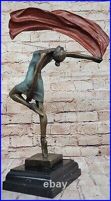 Art Déco Drapeau Danseuse Bronze Sculpture Marbre Statue Figurine Affaire