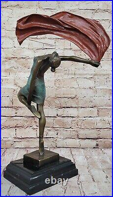 Art Déco Drapeau Danseuse Bronze Sculpture Marbre Statue Figurine Affaire