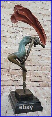 Art Déco Drapeau Danseuse Bronze Sculpture Marbre Statue Figurine Affaire