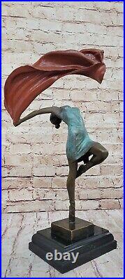 Art Déco Drapeau Danseuse Bronze Sculpture Marbre Statue Figurine Affaire