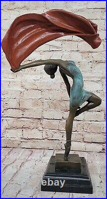 Art Déco Drapeau Danseuse Bronze Sculpture Marbre Statue Figurine Affaire