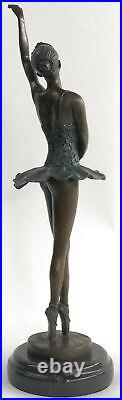 Art Déco Fonte Bronze Gracieux Ballerine Ballet Statue Sculpture Verde 16 Nr