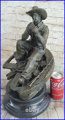 Art Déco Fonte Détaillé Bronze Sculpture Cowboy Avec Tuyau Artisanat Statue