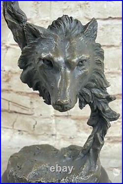 Art Déco Main Fabriqué Bronze Sculpture Deux Lonely Loups Loup Statue Solde
