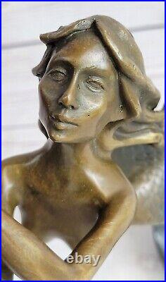 Art Déco Mythique 15 Grand Sirène Bronze Sculpture Statue Classique Ouvre