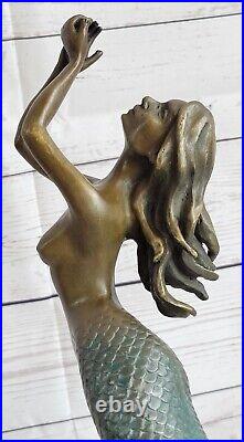 Art Déco Mythique 15 Grand Sirène Bronze Sculpture Statue Classique Ouvre