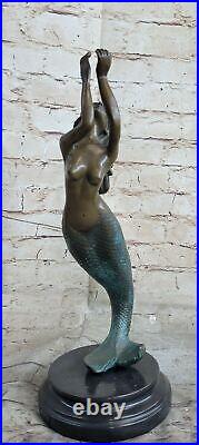 Art Déco Mythique 15 Grand Sirène Bronze Sculpture Statue Classique Ouvre Nu