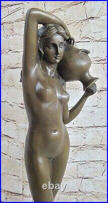 Art Déco Nouveau Nymphe Femme Fille Signée Bronze Sculpture Statue Figurine Nu