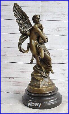 Art Déco Nu Bronze Sculpture Ange Psyché Et Eros Statue Figurine Cupidon