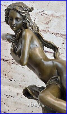 Art Déco Nu Érotique Nymphe Bronze Statue Figurine Marbre Sculpture Figurine